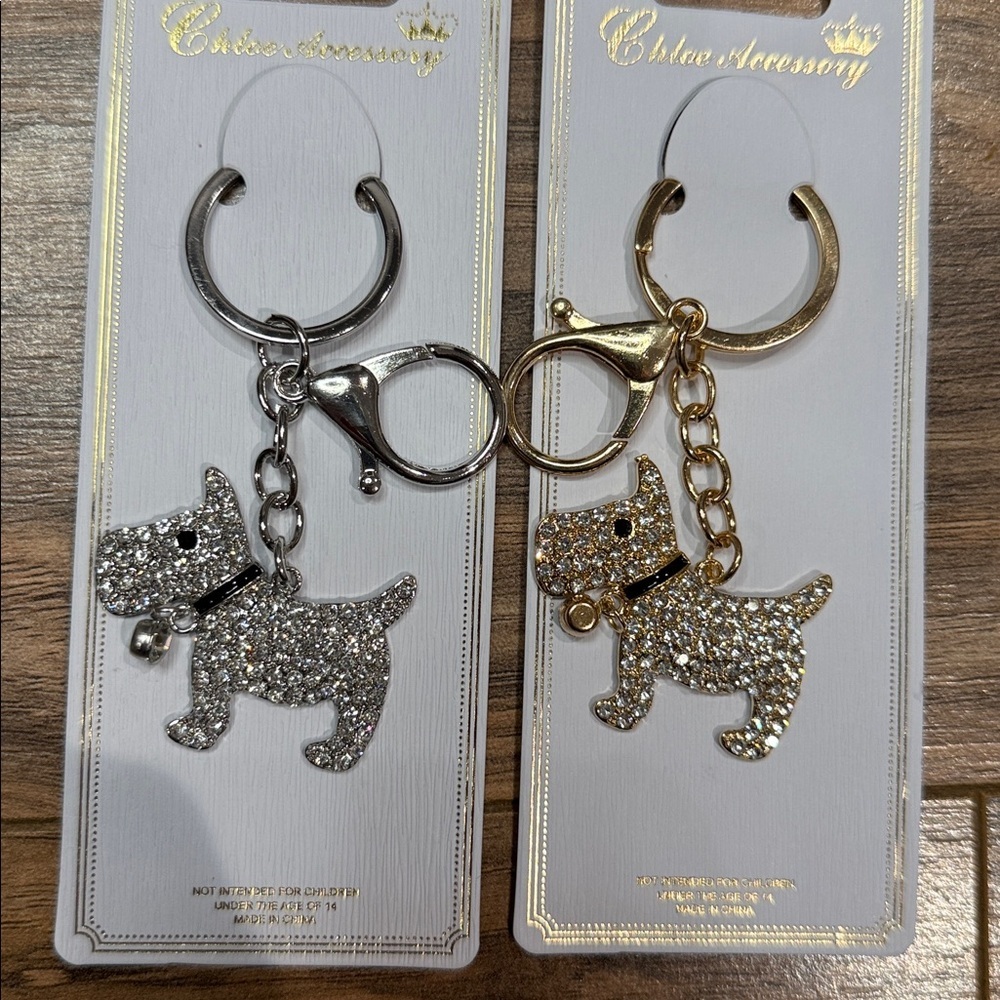 Crystal Dog Keychain or Purse Charm - Silver or Gold